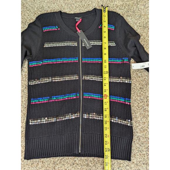 I Heart Ronson Sequin Zip Front Black Ribbed Cardigan Sweater Large New w/ Tags - Picture 8 of 11